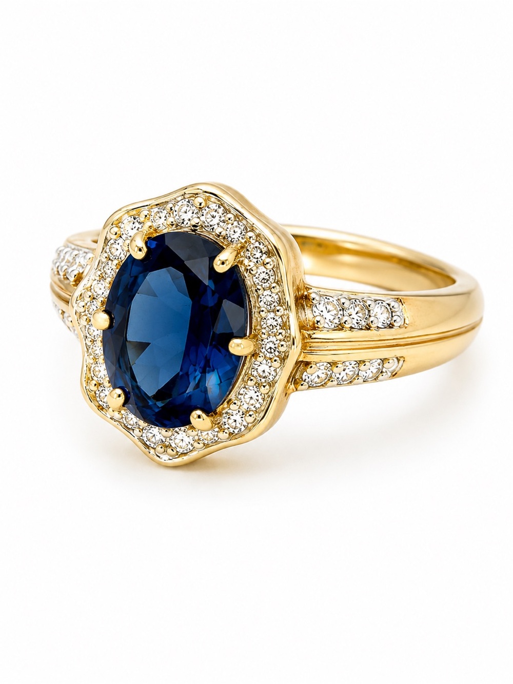 MACY’S • Gold 925 Vermeil Halo Crystal Sapphire Estate Ring - Picture 3 of 9